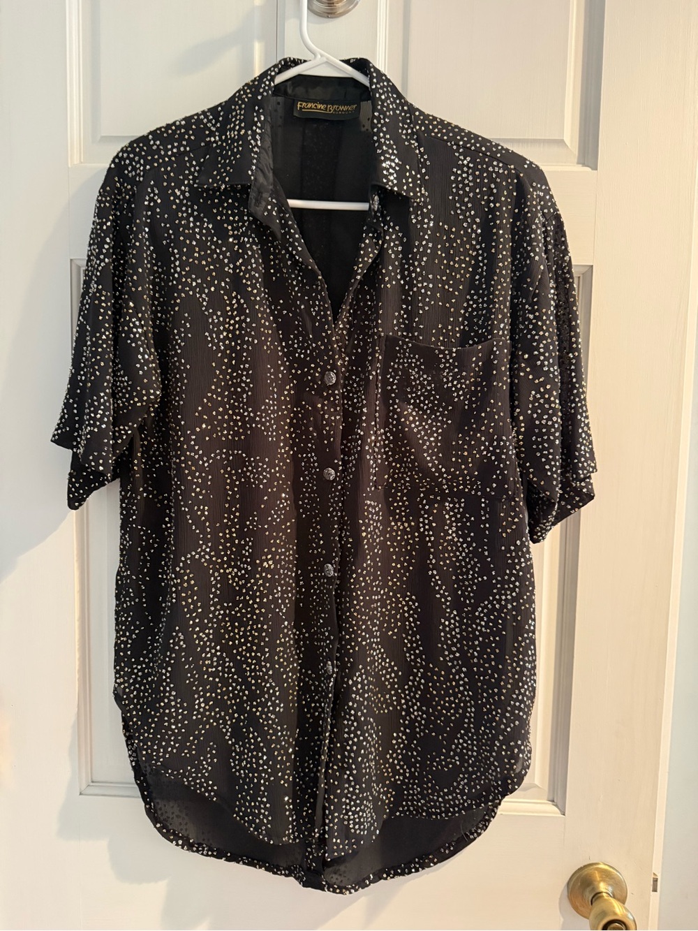 Vintage 80’s Francine Browner Silver & Gold Glittery Blouse Size Large
